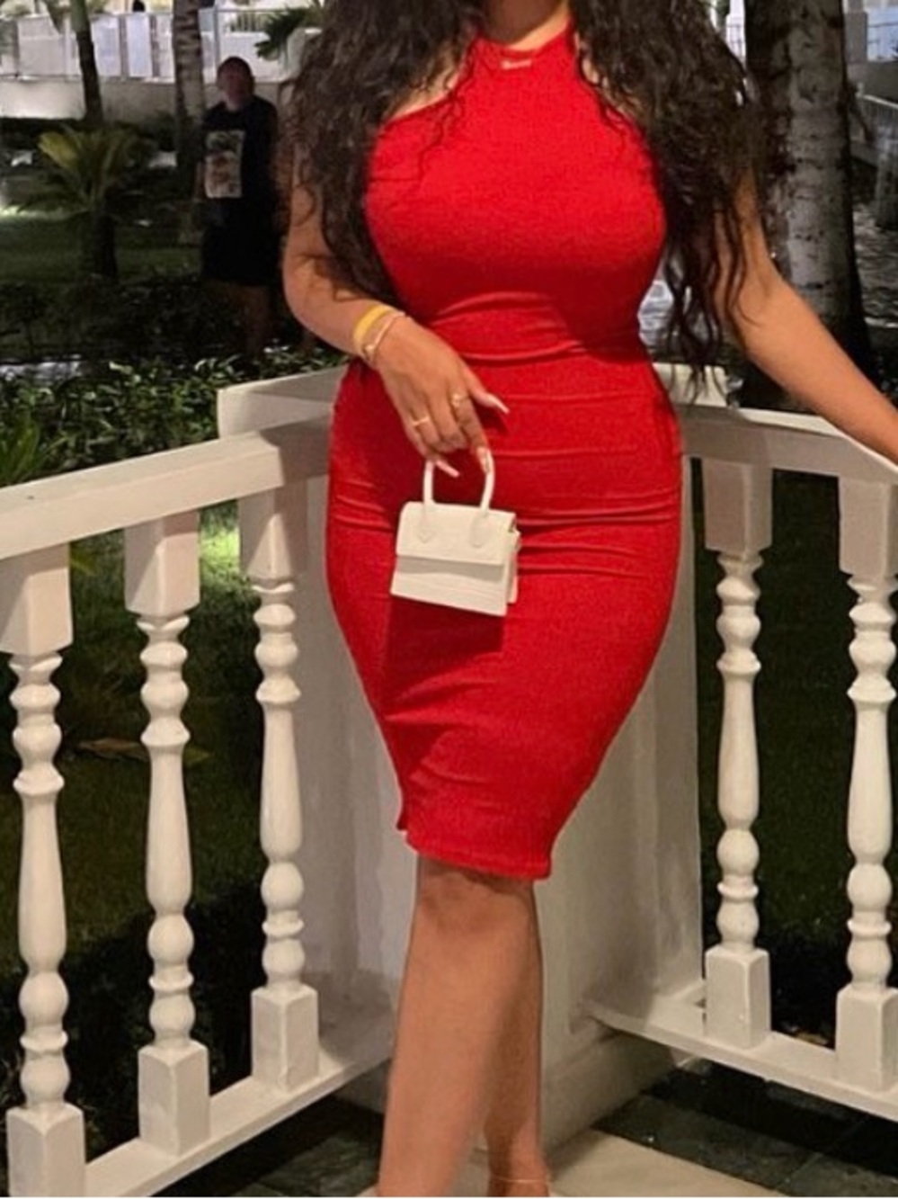 Red Bodycon Halter Midi Dress - Women